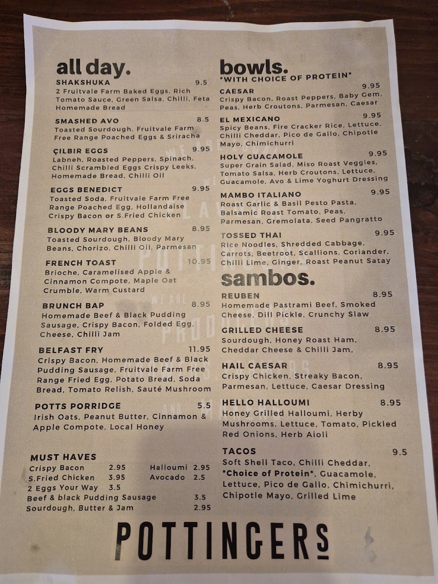 Menu Pottingers Cafe Belfast-1